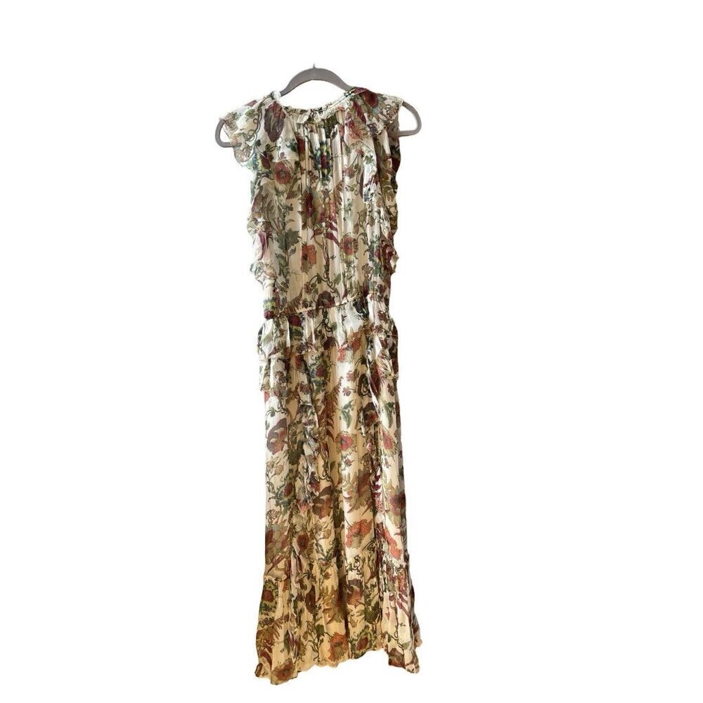 NWT Silk Ulla Johnson Adrienne Midi Dress w/ Ruffles Ecru Floral Size 6 - Picture 10 of 15